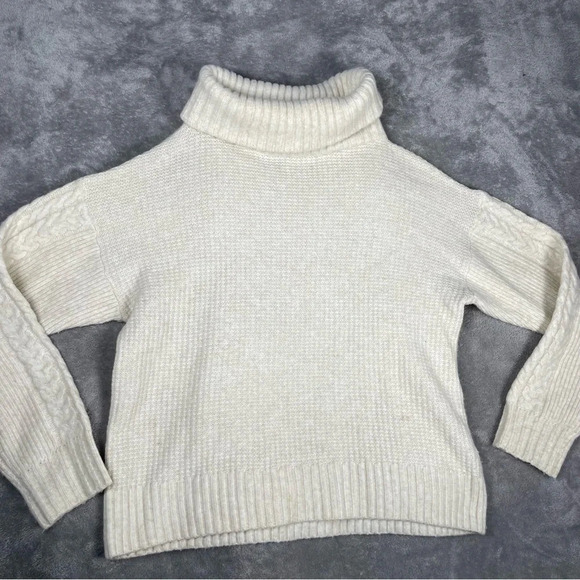 Something Navy Sweater Womens XS Cream Wool Cable Knit Texture Cowl Neck Casual - Picture 5 of 8